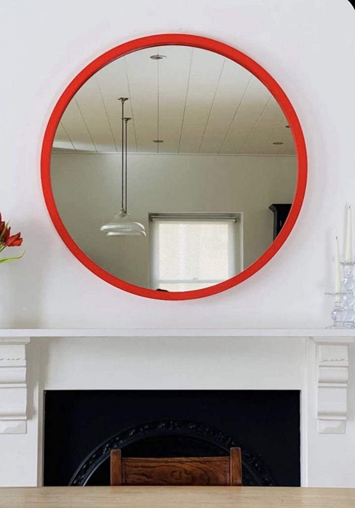 Red Wood Round Wall Mirror