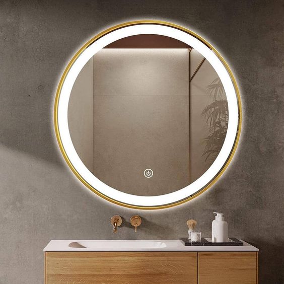 Keuna Gold Metal Framed Round LED Mirror 2