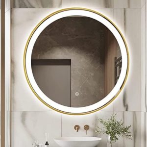 Keuna Gold Metal Framed Round LED Mirror