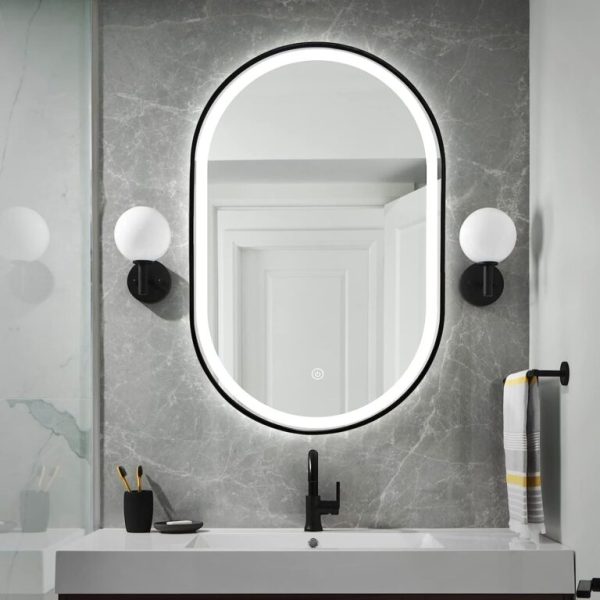 Senta Oval Black Framed Metal LED Mirror 2